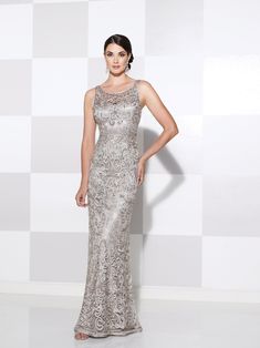 Cameron Blake by Mon Cheri - Bateau Neckline Long Evening Gown 115604 in Silver