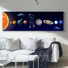 the solar system with all its planets on it's side in a living room