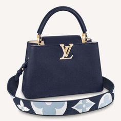 Louis Vuitton LV Women Capucines MM Handbag Blue Navy Taurillon Leather Canvas Hand Bags For Women, Louis Vuitton Capucines, Luxury Bags Collection, Graphic Motif, Louis Vuitton Official, Handbag Wallet, Wallet Accessories, Womens Purses, Blue Bags