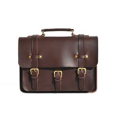 The Businessman's Briefcase offers ample storage and organization for the business professional on the go. It has a spacious, unlined main compartment able to accommodate most 15" laptops along with books, folders, files, and more. Two small interior slot pockets on each sidewall can store pens, pencils or a small flashlight. The front pocket is opened with an independent strap/buckle, great for storing chargers or headphones - even an iPad or tablet. The rear exterior slot pocket is ideal for y Leather Messenger Bag Laptop, Laptop Messenger Bags, Tan Cowhide, Business Professional, Mens Leather Bag, Leather Laptop, Leather Bags Handmade, Leather Briefcase, Storage And Organization