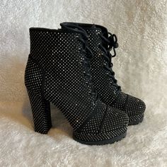 Jessica Simpson Irella Combat Heeled Boots With Rinestones. Never Worn. Black Evening Boots With Bling, Embellished Black Heeled Boots For Fall, Black Embellished Heeled Boots For Fall, Formal Heeled Boots With Rhinestones And Round Toe, Evening Heeled Boots With Rhinestones And Round Toe, Embellished Heeled Boots With Round Toe For Night Out, Ankle-high Rhinestone Heels For Fall, Embellished Black Heeled Boots For Winter, Evening Rhinestone Heeled Boots With Round Toe