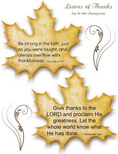 three leaves with the words, give thanks for everything to god and father in the name of our lord jesus christ