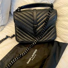 Ysl Black Leather Monogram Bag Excellent Condition From Ysl Shop. Black Hardware Black Chain Strap. Bags College, Leather Monogram, Saint Laurent Bags, Yves Saint Laurent Bags, Monogram Bag, Black Chain, Black Hardware, Black Cross Body Bag, Chain Strap