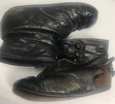 "From the 1800s.. they were my grandmothers and I'm 60! Sometime in the 1800s/not great condition-shows a lot of wear!A lot of love ❤️ holes in the exterior leather do not go all the way through/these are being sold as is/ length 5\"/smoke free environment (43)" Vintage Leather Booties, Vintage Leather Closed Toe Booties, Vintage Leather Lace-up Shoes With Leather Footbed, Vintage Lace-up Boots With Leather Footbed And Plain Toe, Vintage Lace-up Ankle Boots With Leather Footbed, Vintage Lace-up Oiled Leather Boots, Vintage Lace-up Moto Boots With Reinforced Toe, Polly Flinders Dresses, Vintage Toddler Dress