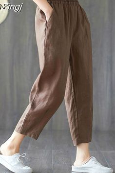 Trousers Women Casual, Seluar Slack, Cotton Pants Women, Linen Harem Pants, Carrot Pants, Casual Linen Pants, Summer Pants Women, Harem Pants Women, Casual Sweatpants