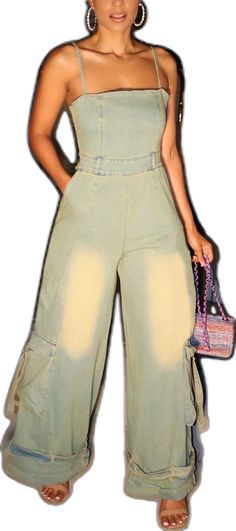 Trendy Full-length Cargo Jeans For Summer, Non-stretch Full Length Summer Cargo Jeans, Non-stretch Summer Cargo Jeans, Non-stretch Cargo Jeans For Summer, Casual Stretch Wide-leg Jumpsuits And Rompers, Casual Stretch Wide Leg Jumpsuits And Rompers, Trendy Stretch Denim Jumpsuit With Pockets, Casual Stretch Denim Jumpsuit With Pockets, Stretch Denim Jumpsuit With Pockets