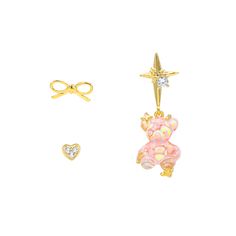 Description: Our Sparkle Gummy Bear Earrings Set, a dazzling trio that infuses whimsy with a touch of glamour into your accessory collection. This enchanting set comprises three delightful designs: a 3D gummy bear adorned with a sparkling charm, a bear embellished with a ribbon, and a sweet bear showcasing a tiny, twinkling heart. Details: 18K Gold Plated / Rhodium Plated Sterling Silver Posts Anti-tarnish, anti-allergy, nickel-free. Designed in USA Jewelry Care Please avoid contact with moistur Gummy Bear Jewelry, Gummy Bear Earrings, Bear Earrings, Sweet Jewelry, Goddess Jewelry, Usa Jewelry, Purple Satin, Gummy Bear, Gummy Bears