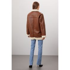 Brown faux leather (100% Polyurethane, 100% Polyester). Jacket. Long sleeves. Collar. Front zipper closure. 31" from shoulder to hemline. Imported. Leather Outerwear With Padded Collar For Spring, Faux Leather Jacket With Padded Collar, Long Sleeve Outerwear With Faux Front Pockets For Fall, Fall Leather Outerwear With Zip Fly, Faux Leather Outerwear With Faux Fur Lining, Leather Biker Jacket With Faux Fur Lining For Work, Fall Faux Leather Outerwear With Faux Pockets, Spring Faux Leather Long Sleeve Outerwear, Leather Outerwear With Faux Fur Trim For Fall