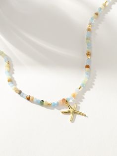 Gold Starfish Pendant Beaded Necklace | Uncommon James Beaded Necklace Boho, Us Beach Vacations, Uncommon James, Vacation Jewelry, Starfish Pendant, Gift Exchange, Cool Tones, Beach Jewelry, On Vacation