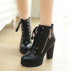 Fashion high heels Martin boots Ankle Boots Outfit Summer, Combat Heels, Ankle Boots Outfit Fall, Summer Boots Outfit, Boots Plus Size, Fall Boots Outfit, Mode Shoes, Boots Outfit Ankle, Short Ankle Boots