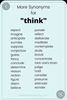 a poster with words that say more syonomyms for'think'on it