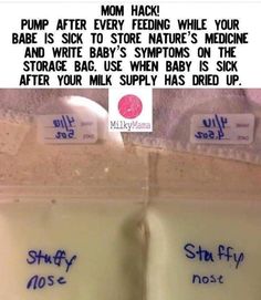 two baby milk bottles with writing on them