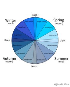 a color wheel with the names of different types of autumn and winter colors in it