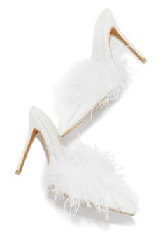 Miss Lola | Lorelai White Faux Feather Mule Heels White Fluffy Heels, Elegant Synthetic Heels For Winter, Elegant Winter Heels, Elegant Closed Toe Heels For Winter, Elegant Open Toe Heels For Winter, Party Heels With Feather Trim, Glamorous Formal Winter Heels, Spring Glamorous Heels With Feather Trim, Glamorous Spring Heels With Feather Trim