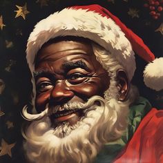 a painting of santa claus with stars around him