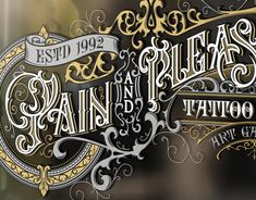 the logo for an italian tattoo parlor, with ornate lettering and calligraphy on it