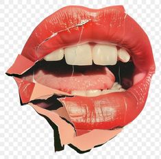 a woman's mouth with red lipstick and white teeth, on a transparent background