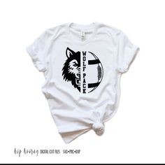 a white t - shirt with the words wolfies on it and a black cat's head