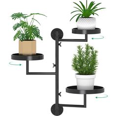 three tiered plant stand with potted plants on it and arrows pointing to each other