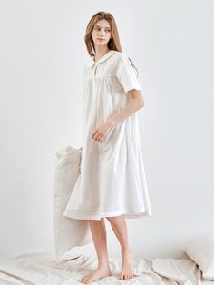 Composition : Cotton 100%Color : White, White + PackagingCountry of Origin : China Summer White Relaxed Fit Nightgown, White Midi Dress For Loungewear, White Relaxed Fit Nightgown For Summer, White Relaxed Fit Summer Nightgown, White Summer Sleep Dress, White Short Sleeve Loungewear Dress, Casual Short Sleeve Nightgown For Spring, White Cotton Short Sleeve Nightgown, White Cotton Spring Nightgown