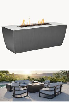 an outdoor fire pit sitting on top of a patio