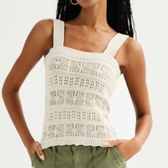 Brand New With Tag Trendy Style Abounds On This Juniors' Pointelle Crochet Tank Top Fro So. Features Straight Hem No Closure - Pullover Styling Sleeveless Unlined Squareneck Fit & Sizing 13 1/2-In. Length Fabric & Care Cotton, Acrylic Machine Wash Crochet Top Summer, Crochet Tank Top, Crochet Tank, Knit Tank Top, Knit Tank, Trendy Style, Knitted Tank Top, Knit Tanks, Summer Tops