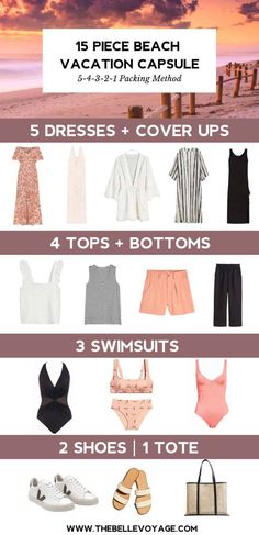 the beach vacation capsule with five dresses and four bottoms