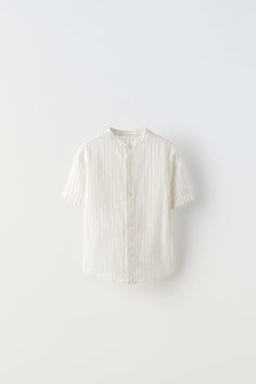 STRIPED LINEN BLEND SHIRT - CAMEL/WHITE | ZARA United States Neutral Cotton Button-up Blouse, Neutral Button-up Cotton Blouse, Beige Cotton Top With Placket, Neutral Cotton Button-up Tops, Neutral Cotton Shirt With Relaxed Fit, Classic Cotton Blouse In Neutral Color, Classic Neutral Cotton Blouse, Neutral Cotton Summer Shirt, White Cotton Shirt With Placket