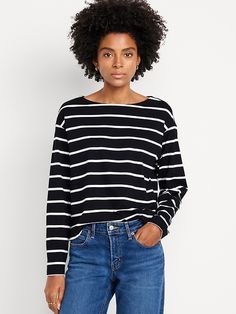 Long-Sleeve Mariner T-Shirt | Old Navy Stripe Long Sleeve, Fall Winter Wardrobe, Night Suit, Old Navy Women, Navy Stripes, Striped Long Sleeve, Cute Tops, Boat Neck, Womens Clothing Tops