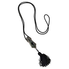 a black tasseled lanyard on a white background