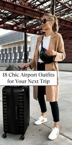 Make travel days stress-free by planning airport outfits in advance. Here are 18 comfy-chic ideas for your next trip! What To Wear To Travel Outfits, Airport Outfit To Italy, Comfy Casual Travel Outfits, Comfy Chic Travel Outfit, Life Is Beautiful Outfit Ideas, Fashion Jackson Travel Outfit, Airport Ootd Casual, Classy Comfortable Airport Outfits, Chic But Casual Outfits