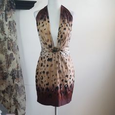 This Gorgeous Dress Is Perfect For Any Occasion. No Tags But Never Worn. Brand New Condition. Brown V-neck Mini Dress For Evening, Brown V-neck Evening Mini Dress, Evening Brown V-neck Mini Dress, Chic Brown Halter Neck Mini Dress, Elegant Brown Mini Dress For The Beach, Halter Mini Dress, Bebe Dresses, Gorgeous Dresses, Leopard Print