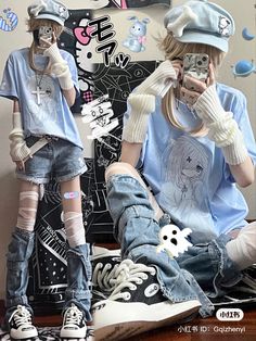 Graphic Tee Men, Kawaii Outfit Ideas, Estilo Harajuku, 일본 패션, Moda Emo, Kawaii Fashion Outfits, Alt Fashion, Short Sleeve Tops, Swaggy Outfits