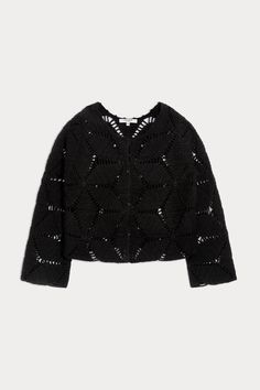 a black sweater with an openwork design