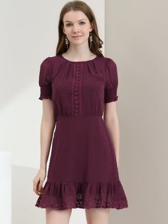 Shop Allegra K for elegant short sheer sleeve ruffle hem swiss dots chiffon dress you are looking for, get more women's dresses for yourelf. Order now! Free Returns! Chiffon Lace Dress, Flowy Midi Dress, Lace Chiffon, Mini Skater Dress, Poplin Dress, Midi Short Sleeve Dress, The Invisible, Chiffon Lace, Sheer Sleeves