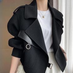 Experience a timeless look with our Beata Casual Wool Moto Jacket. Crafted from high-quality wool, this jacket radiates sophistication and panache with its big lapel and pocket. Available in three opulent colors, it adds a unique yet fashionable touch to your wardrobe. A jacket this exquisite is sure to turn heads, and elevate any ensemble. Gender: WOMEN Item Type: Jackets & Coats Outerwear Type: Wool & Blends Material Composition: Wool, Polyester Collar: Turn-down Collar Closure Type: Belt SIZE Fall Coat Outfit, Fall Jackets Outfit, Short Jackets, Winter Coat Outfits, Autumn Coat, Winter Fashion Coats, Fall Coat, Woolen Coat, Winter Coats Jackets