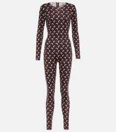 This Marine Serre bodysuit taps into the brand's sporty outlook perfectly. It's adorned with the brand's crescent moon motif as a repeated print, and it has been crafted from a stretch-jersey fabric for a body-contouring finish..Material: 88% polyamide, 12% elastane.Care instructions: hand wash.Made in Portugal.Designer color name: All Over Moon Brown.True to size.Semi-sheer.Fitted.Lightweight material.Stretchy fabric.Inseam length approx: 69cm-27'.The model seen in the picture is 178cm-5'10' an Jersey Jumpsuit, Marine Serre, Body Contouring, Clothing Dresses, Color Names, Stretchy Fabric, Crescent Moon, Jersey Fabric, Luxury Branding