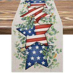 an american flag table runner with stars on it