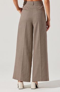 A crisp houndstooth check brings preppy polish to wide-leg pants complete with tasteful pleats and plenty of pockets. Zip fly with hook-and-bar closure Front slant pockets; back welt pockets 97% polyester, 3% elastane Dry clean Imported Astr The Label, Welt Pockets, Welt Pocket, The Label, Leg Pants, Wide Leg Pants, Black And Brown, Wide Leg, Dry Clean