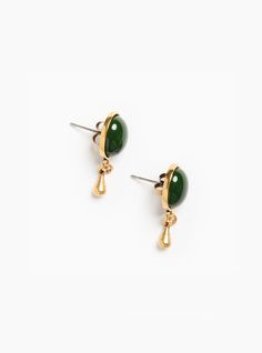 Inspired by the quietly romantic, brass-drop earrings and mossy shades of green found in oil paintings across Europe, these earrings feature the same green charm as our Aristocrate pieces hold, but with a delicate golden drop hanging from below. Materials & Dimensions Flash plated antiqued gold over brass ; German glass stone Chanel Loafers, Green Charms, Lovers Eyes, Modern Muse, Gold Drop Earrings, Moss Green, Charm Earrings, Oil Paintings, Earring Necklace