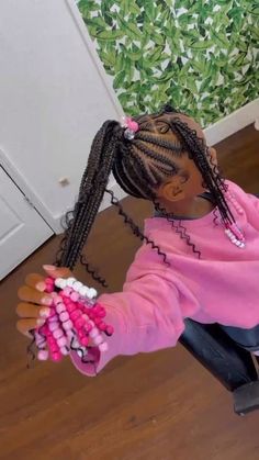 Get your girls holiday ready with our trendy selection of 70 super cute kids braids with beads hairstyles featuring braided ponytails, cornrows, knotless braids, lemonade fulani braids & more. 3 Braided Ponytail, Kiddie Braids, Knotless Plaits, Kids Braids With Beads, Girls Braided Hairstyles Kids, Plaits Braids, Toddler Braided Hairstyles, Toddler Braids, Black Kids Braids Hairstyles