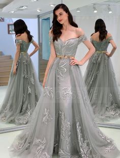 Hot Appliques Cap Sleeves A-Line Vintage Evening Dress 2019,309 on Storenvy Gray Evening Dress, Grey Evening Dresses, Evening Gown Dresses, Tulle Prom Dress, Dolce E Gabbana, Party Dress Long, Cheap Prom Dresses, Chiffon Lace, Outfits Casual