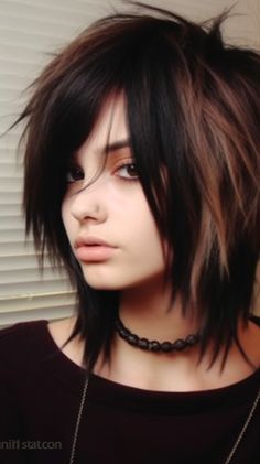 Subtle Punk Hair, Medium Emo Haircuts, Emo Medium Hair, 2023 Scene Hair, Emo Bangs Short Hair, Emo Haircuts Medium Shoulder Length, Scene Hair Middle Part, Emo Hair Women, Emo Haircuts Short 2000s