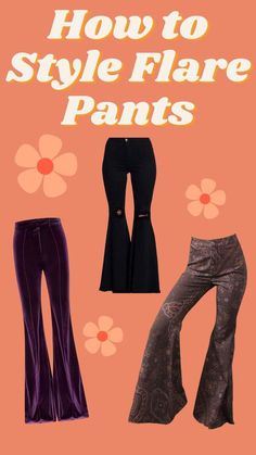 Bellbottom Pants Outfits Women, Printed Flair Pants Outfit, Styling Bell Bottom Pants, Bell Bottom Outfits Fall, Purple Bell Bottoms Outfit, Retro Flare Pants Outfit, Flared Bottoms Outfit, Flair Pants Outfit Winter, How To Wear Flare Pants