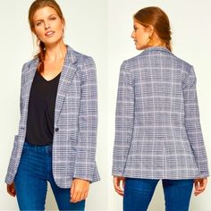 Gap Plaid Modern Blazer, Size 4, New With Tags. Straight Silhouette With Relaxed Fit Yarn Dyed Plaid And Houndstooth Print, Black With Subtle Pink And Baby Blue Stripes Hits Low On Hip Single Button Front Fastening Notch Lapels Long Cuffed Buttoned Sleeves (Can Be Cuffed/Uncuffed) Front Patch Pockets Back Vent Smooth Stretch Jacquard Weave Fully Lined * Armpit To Armpit 17” * Length 25” * Sleeves 23” * 87% Polyester, 10% Rayon, 3% Spandex Bundles And Offers Welcome Casual Houndstooth Pattern Blazer, Plaid Casual Outerwear For Business Casual, Plaid Outerwear For Business Casual, Trendy Houndstooth Pattern Blazer, Trendy Fitted Houndstooth Blazer, Casual Fitted Houndstooth Blazer, Casual Houndstooth Blazer For Fall, Casual Tailored Houndstooth Outerwear, Casual Fitted Houndstooth Outerwear