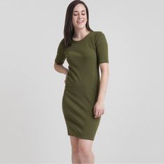 New Without Tags Size Xs Approx 15.5” Pit **750 Fitted Green Midi Bodycon Dress, Fitted Green Bodycon Midi Dress, Green Fitted Midi Length Bodycon Dress, Casual Fitted Sheath Midi Dress, Fitted Crew Neck Mini Dress For Work, Casual Bodycon Dress For Work, Green Fitted Casual Bodycon Dress, Casual Bodycon Mid-length Dress, Casual Mid-length Bodycon Dress