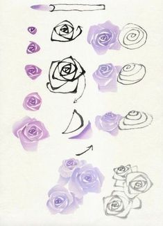 a drawing of purple roses on a white background