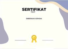 a certificate is shown with a gold ribbon around it's neck and the words sertikat top