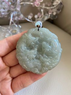 🌈 Chinese 9 Dragons Jadeite Pendant, Light Green 🌷 Untreated Natural Jadeite/ Grade A Jade 🌷 Certified : YES 🌷 Jade from Myanmar/ Burma 🌷 Dimensions : 53.9 x 53.9 x 12.6 mm 🌷 Color : Light Green 🌷 Free standard shipping from Hong Kong with tracking included 🌷 Take approximately 7-21 days to arrive worldwide Carved Round Necklaces For Wedding, Carved Round Wedding Necklaces, Round Jade Collectible Jewelry, Collectible Round Jade Jewelry, Carved Pendant, Chinese Jewelry, Lavender Green, Jade Bangle, Chinese Dragon