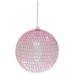 a pink disco ball hanging from a ceiling